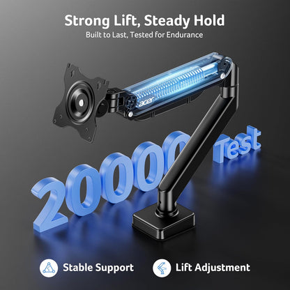 Single Monitor Mount, Fully Adjustable Monitor Arm Fits 17 to 34 Inch Screens, Gas Spring VESA Mount with C-Clamp & Grommet Base, Computer Desk Arm with Tilt Swivel Rotate Supports 4.4-19.8 Lbs