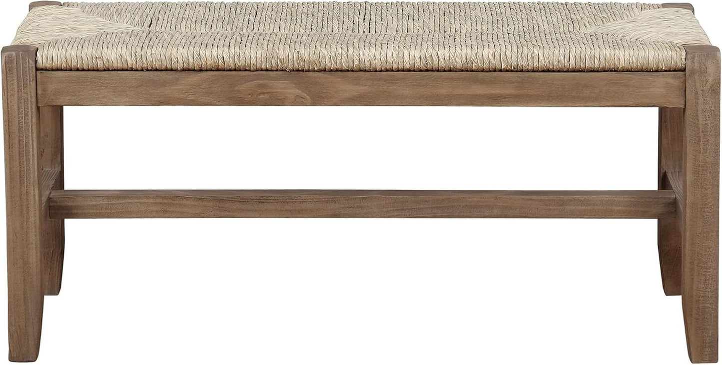 Newport 40 Inch Solid Wood Entryway Bench - Modern Farmhouse Indoor Decorative Bench with Natural Seagrass Rush Seat - Furniture for Entryway, Dining Room, or Kitchen (Natural)