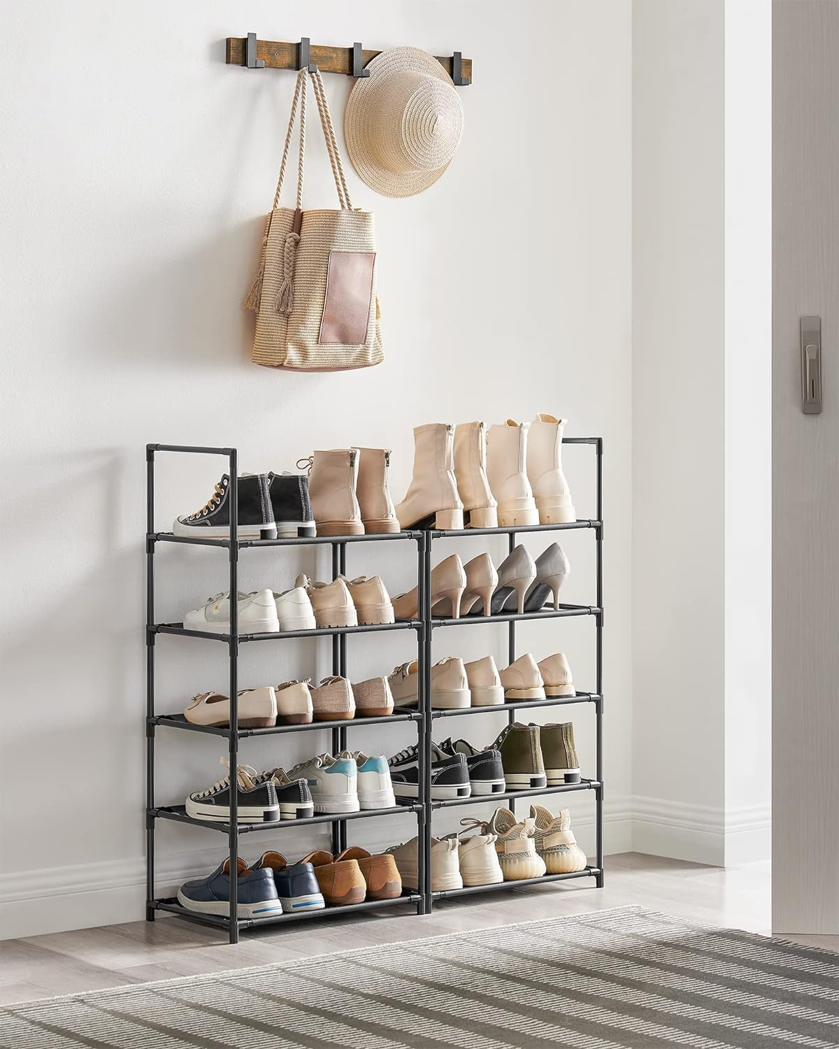 Shoe Rack, 10 Tier Shoe Shelf, Shoe Storage Organizer, Space-Saving, 11 X 17.7 X 68.1 Inches, Metal Frame, Non-Woven Fabric Shelves, for Entryway, Bedroom, Black ULSH010B02