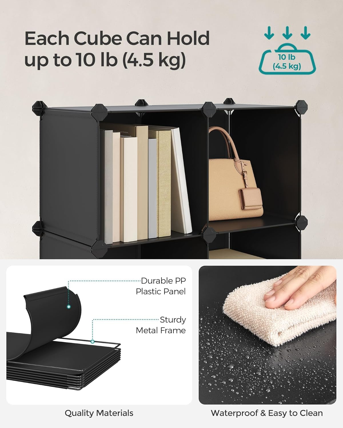 Cube Storage Organizer, 12-Cube Closet Storage Shelves, Modular Bookcase, Black ULPC34HV1