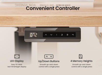 48 × 24 Inches Standing Desk, Ergonomic, Electric Height Adjustable, Sit and Stand Up, Computer Office Desk with Splice Board, White Frame/Maple Top