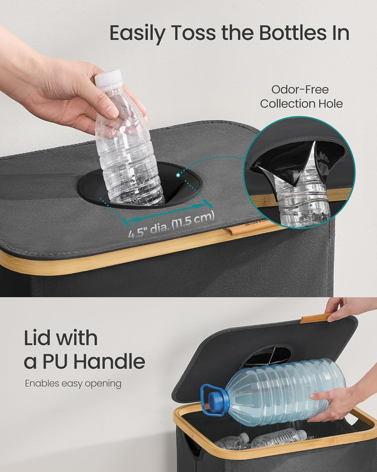 Recycling Bin for Kitchen 26.4 Gallon. Bottle Recycling Container, Collection Bin, for Metal, Plastic, Paper, Glass, Inner Bag with Handles, Kitchen, Slate Gray and Natural Beige URRB509G01