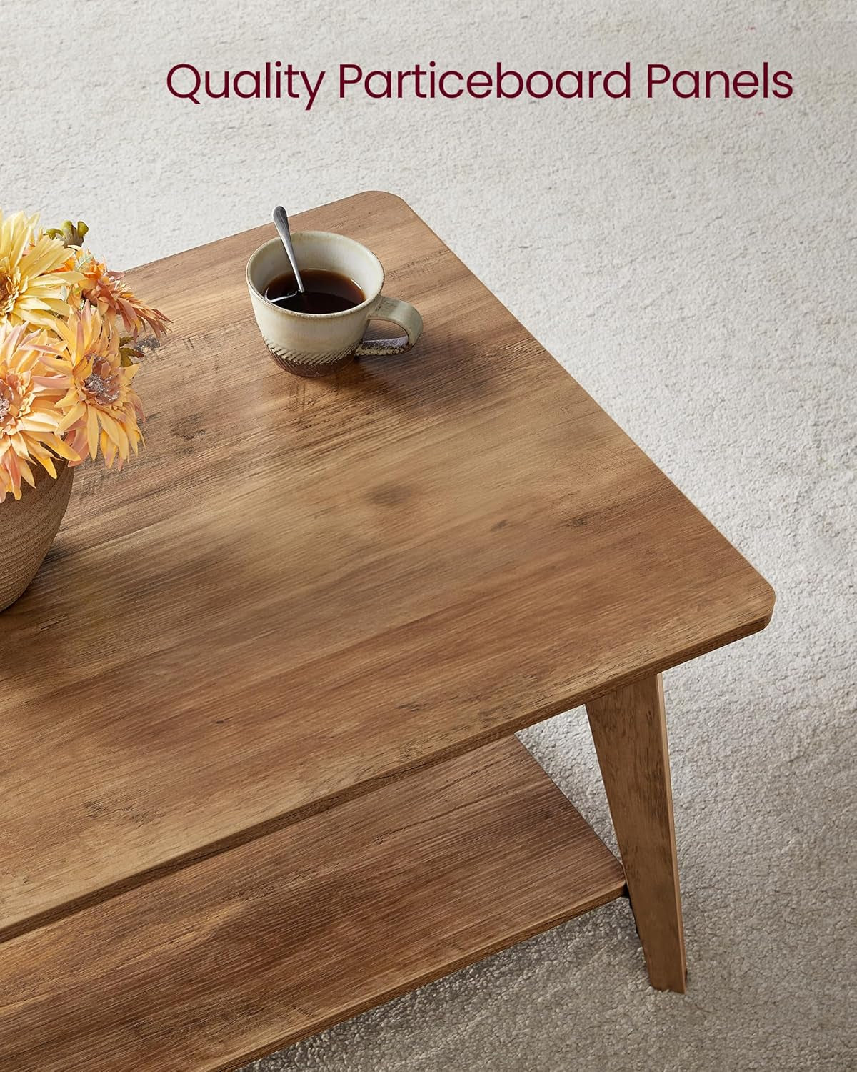 Coffee Table, 2-Tier Living Room Table with Storage, Center Table with Rounded Corners, 21.7 X 39.4 X 17.7 Inches, Easy to Assemble, Honey Brown ULCT249K01