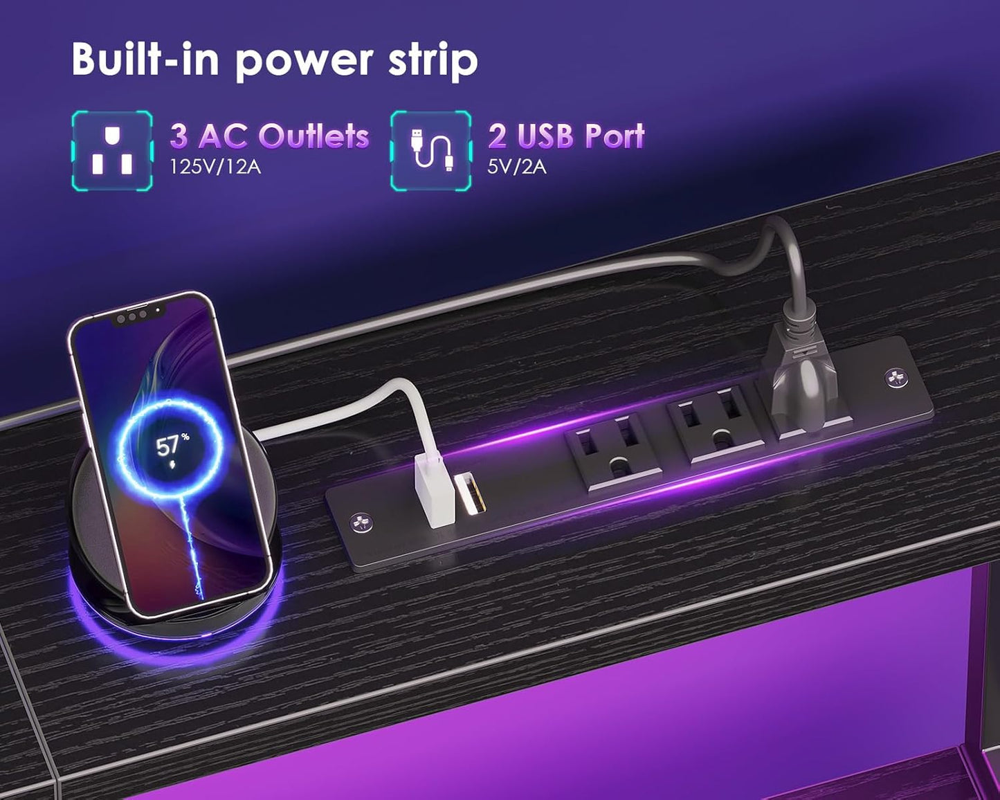 55 Inch Computer Gaming Desk with Power Outlets & 4 Drawers, Home Office Desk with Monitor Stand & Printer Shelves, Black