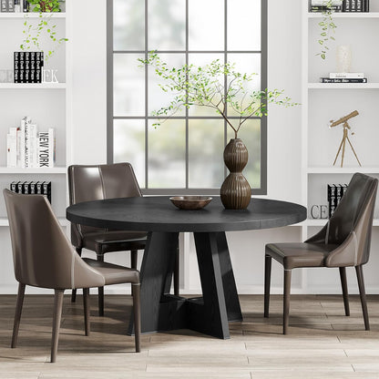 47 Inch round Dining Table Wood Kitchen Table for Dining Room, 47" Dinner Room Tables for 4-6, Farmhouse Accent Furniture with Wooden Tabletop and Cross Base, Black