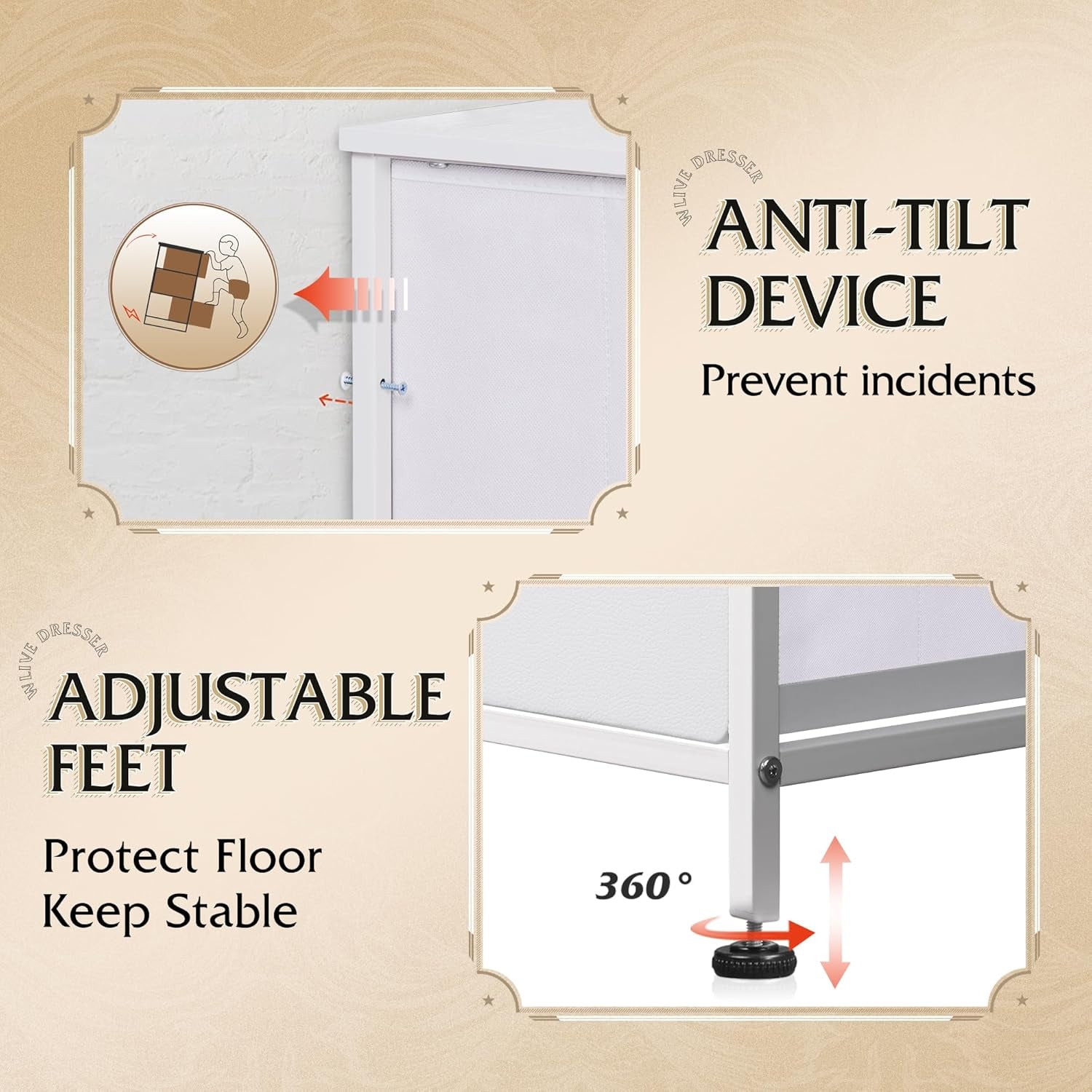 Fabric Dresser for Bedroom, Tall Dresser with 8 Drawers, Storage Tower with Fabric Bins, Double Dressers, Chest of Drawers for Closet, Playroom, Dormitory, White