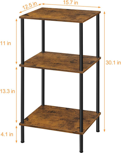 Tall Side Table 30 Inch Height Small Tall Bedside Table with Storage Shelves 3 Tier Narrow End Table Industrial Telephone Table for Living Room, Bedroom, Office, Rustic Brown