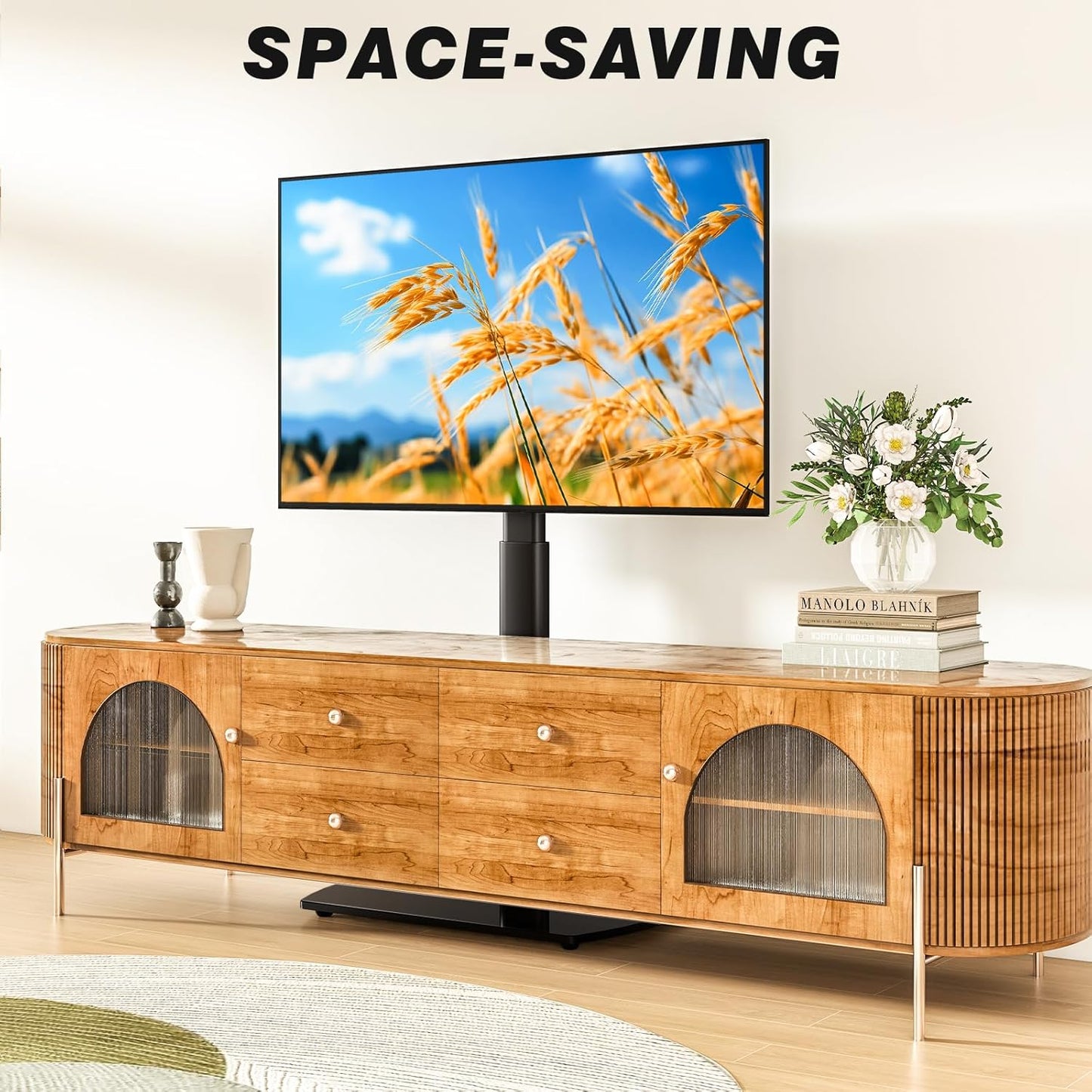 Universal TV Floor Stand with Mount for 27-70 Inch LCD LED OLED Tvs, Swivel Height Adjustable Tall TV Stand, Space Saving Design for Corner Bedroom Living Room, Black