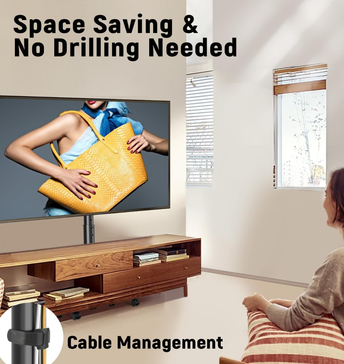 Mobile TV Cart Rolling TV Stand for 13-50 Inch Screens, Tilting and Rotating Mount, Portrait to Landscape, Height Adjustable Portable TV Stand with Wheels Holds up to 44Lbs Max VESA 200X200Mm