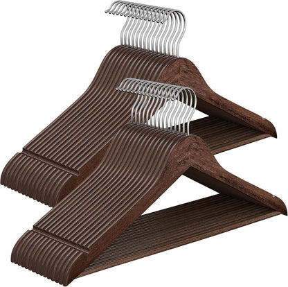 Wooden Hangers, Pack of 30, Coat Hangers, Pants Bar, 360° Swivel Hooks, Solid Birch Wood, Space Saving, for Jackets, Shirts, Coats, Walnut Brown UCRW030K02