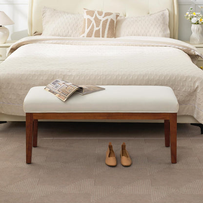 43.5'' Linen Bedroom Bench, Upholstered End of Bed Bench, Padded Vintage Dining Bench, Entryway Bench with Solid Wood Legs, Kitchen, Living Room, Hallway, White