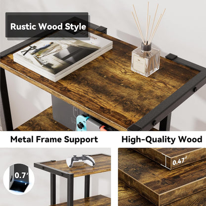 AV Media Stand with Wheels, 4-Tier Game Console Shelf, Rolling Media Cart for Small Space, Stereo Racks and Stands, Ideal for Record Player, Game Console, DVD Player, and Projector, Wood