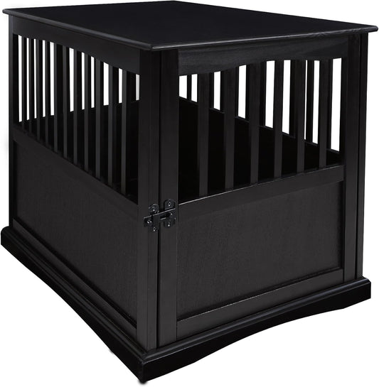 Wooden Large Pet Crate, End Table, (Black, 24"W X 36.5"D X 29.25"H)