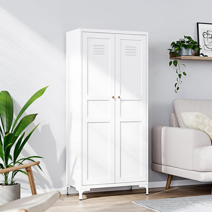 Metal Storage Cabinet with 2 Doors and 4 Adjustable Shelves - 61" White Kitchen Pantry Storage 5-Tier Tall Steel Cabinets Locker for Kitchen, Living Room, Dining Room