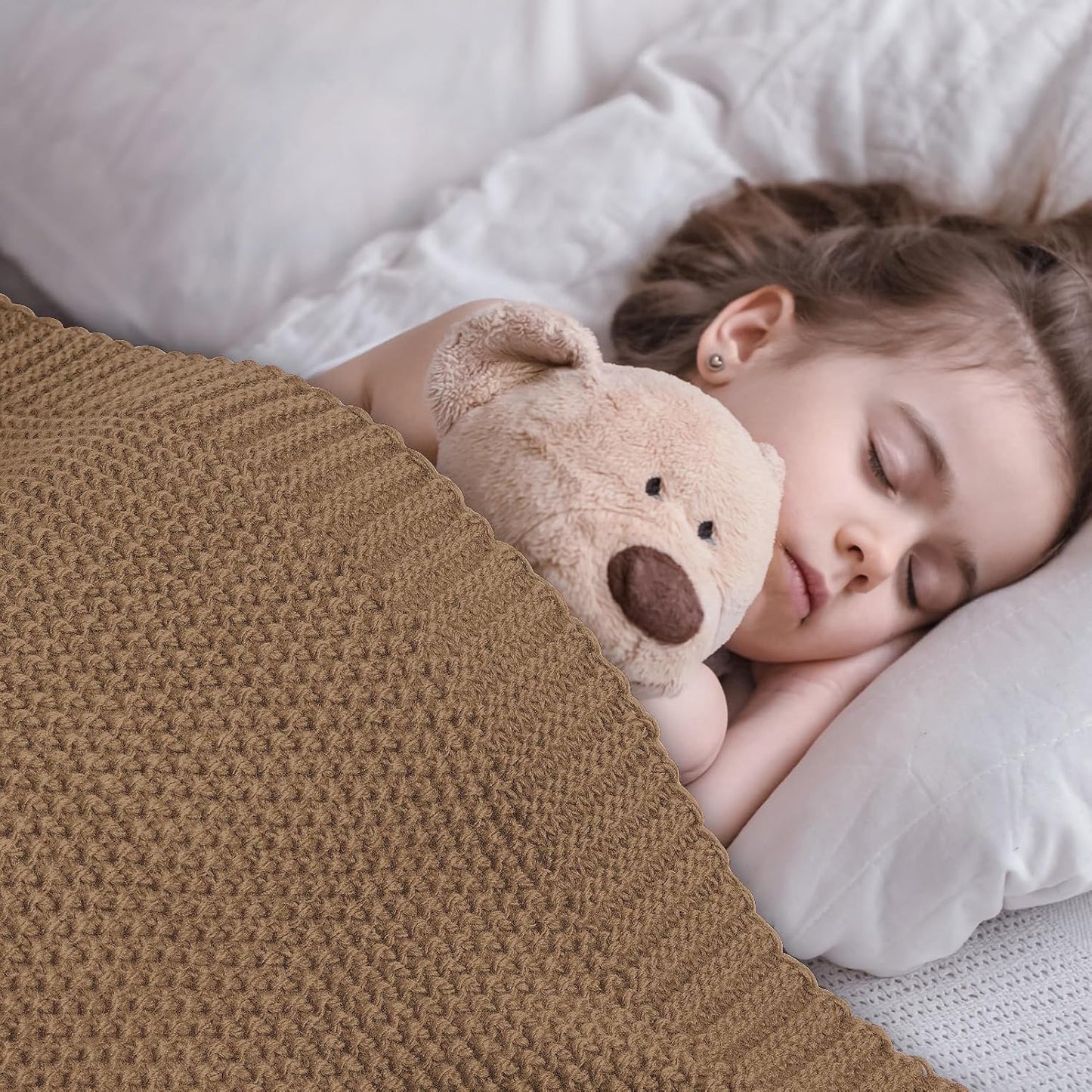 Caramel Brown Throw Blanket for Couch, Soft Cozy Cable Knit Throw for Bed Sofa Living Room, Lightweight Warm Decorative Farmhouse Christmas Blanket, 50"X60", Light Brown