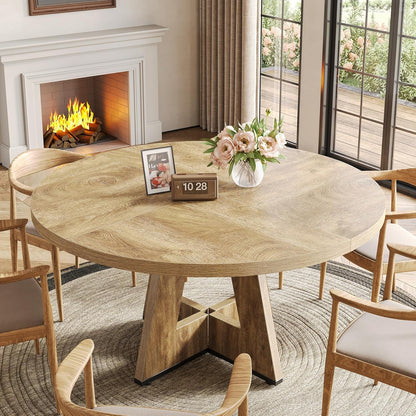 round Dining Table for 4-6 People, 47 Inches Dining Room Table with Wooden Pedestal Base, Circle Kitchen Tables for Dining Room, Kitchen, Living Room, Oak