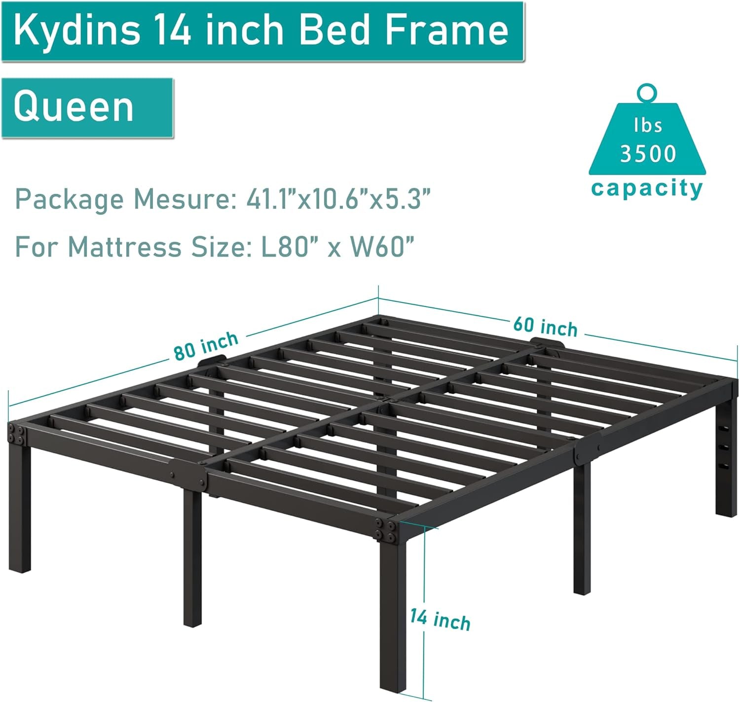 Platform Bed Frame Queen Size with Storage Headboard Compatible 14 Inch High Metal No Box Spring Needed Black Mattress Foundation Heavy Duty Steel Slat