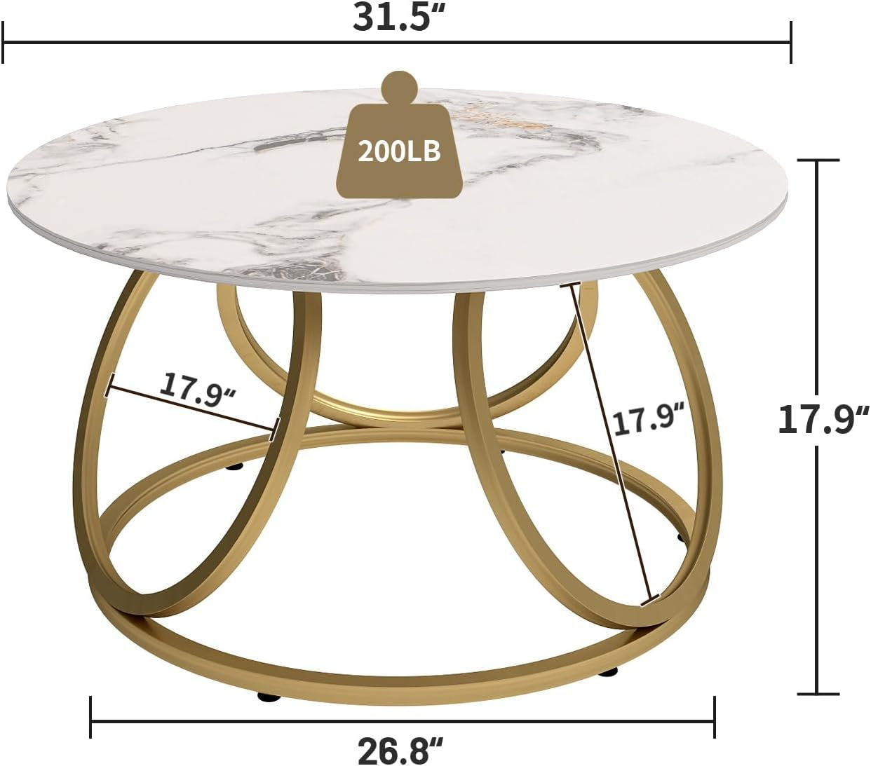round Coffee Table for Living Room, Modern Coffee Table with Marbling Natural Stone, Gold & White