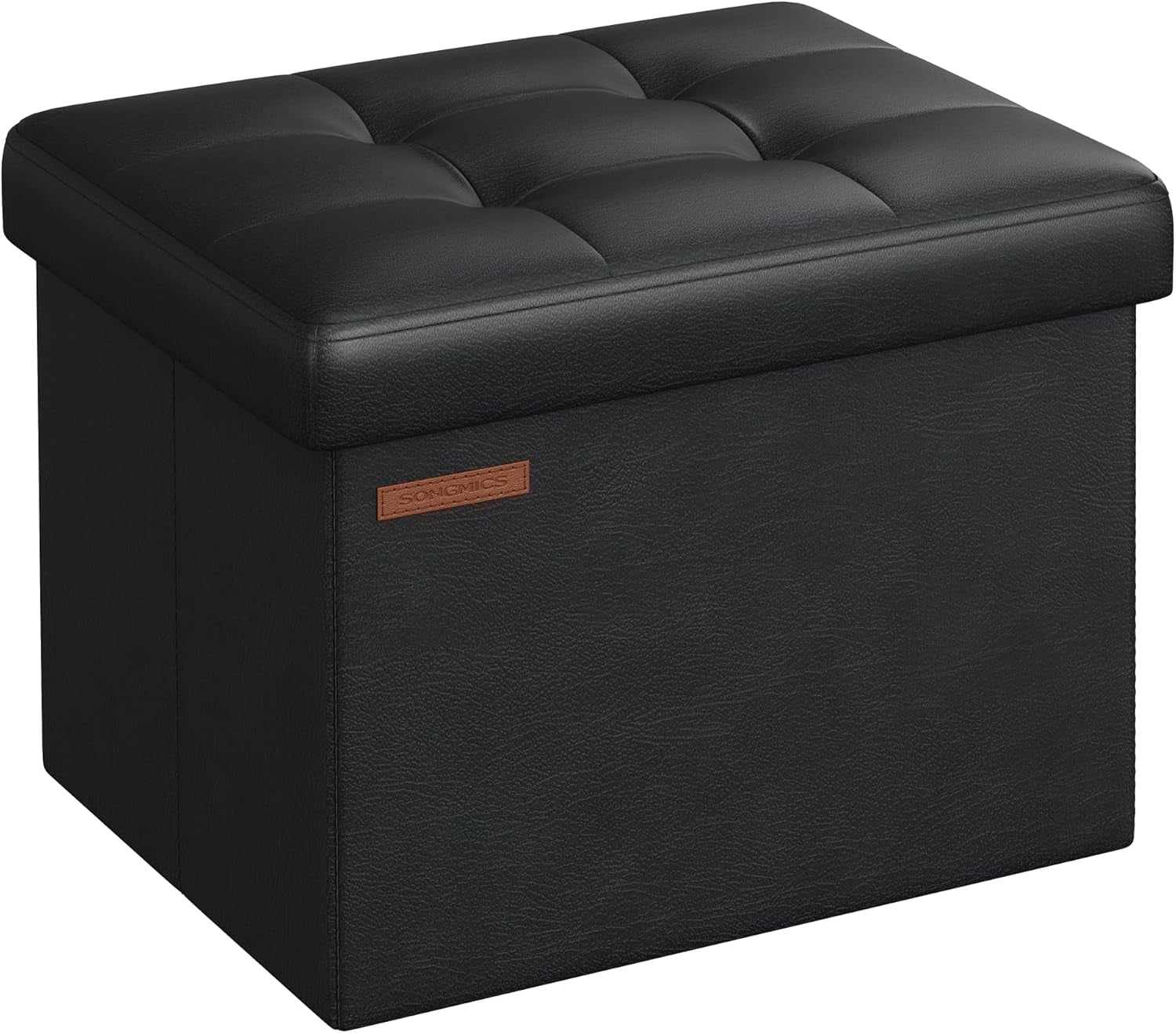 Small Folding Storage Ottoman, Foot Rest Stool, Cube Footrest, Synthetic Leather, 12.2 X 16.1 X 12.2 Inches, 286 Lb Capacity, for Living Room, Bedroom, Dorm, Ink Black ULSF100B01