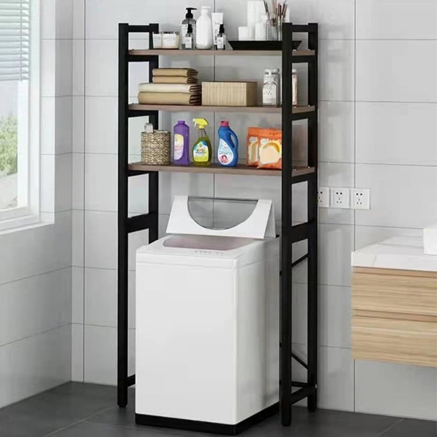 Over-The-Toilet Storage Rack, 3-Tier Space Saver Bathroom Storage Rack over Toilet, Freestanding Organizer Shelf for Towels Toiletries and Supplies Rust-Resistant, 27" X 12" X 71" Black