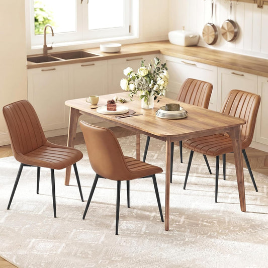 Dining Chairs Set of 4, Upholstered Kitchen Chairs, Synthetic Leather, Max. Load 264 Lb, Steel Legs, Curved Backrest, for Dining Room, Caramel Brown and Ink Black ULDC090KN03-2J