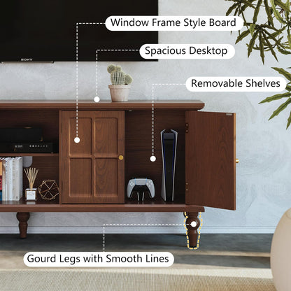 67" Mid Century Modern TV Stand with Window Design,Wood Entertainment Center with Open Shelf,Up to 70" Media TV for Living Room or Bedroom,Walnut