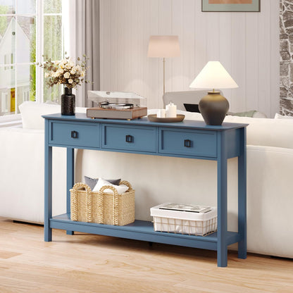 53.1" Console Table with 3 Drawers, Modern Entryway Table, 2-Tier Narrow Long Sofa Table behind Couch Table for Living Room, Hallway, Black