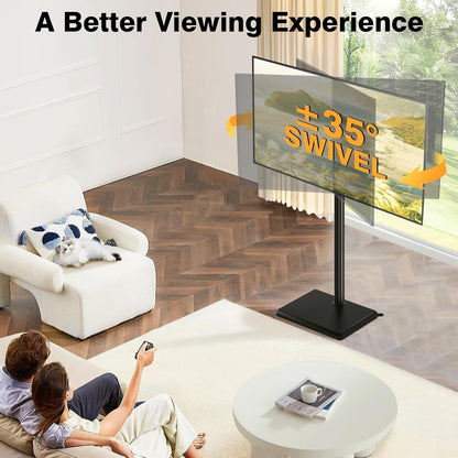 Swivel Floor TV Stand with Mount for Most 32-60 Inch Tvs up to 88 Lbs, Height Adjustable TV Floor Stand Mount with Wood Base, Tall TV Stand for Bedroom, Corner & Living Room, Max VESA 400X400Mm