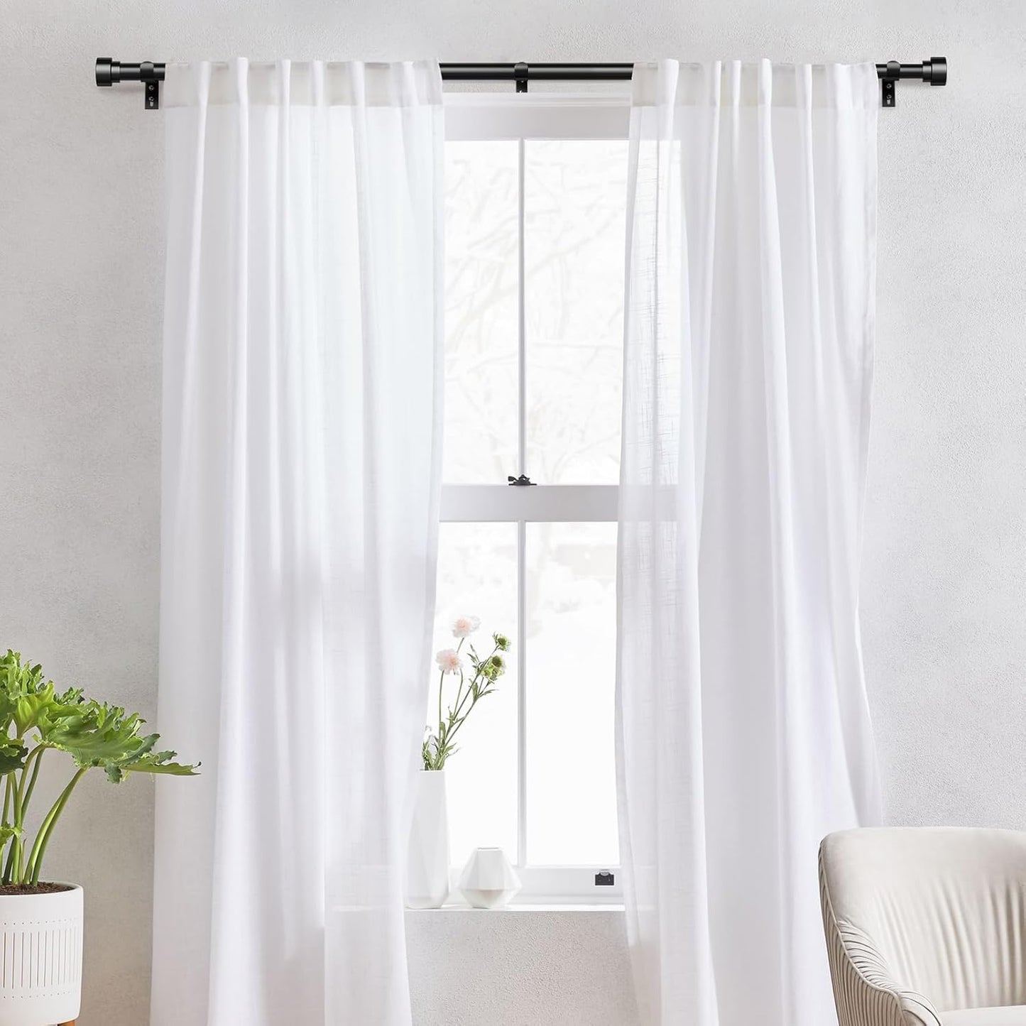 Heavy Duty Curtain Rods for Windows 66 to 120 Inch, 1 Inch Adjustable Black Curtain Rod Set with Easy Installation and Modern Design (A1,Black,30-120")