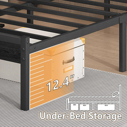 14 Inch Classic Metal Platform Bed Frame-Full Size Bed Frame with Headboard,Steel Slats Support-Led Bed Frame with USB Charging Station,Under Bed Storage,No Box Spring Needed,Noise Free