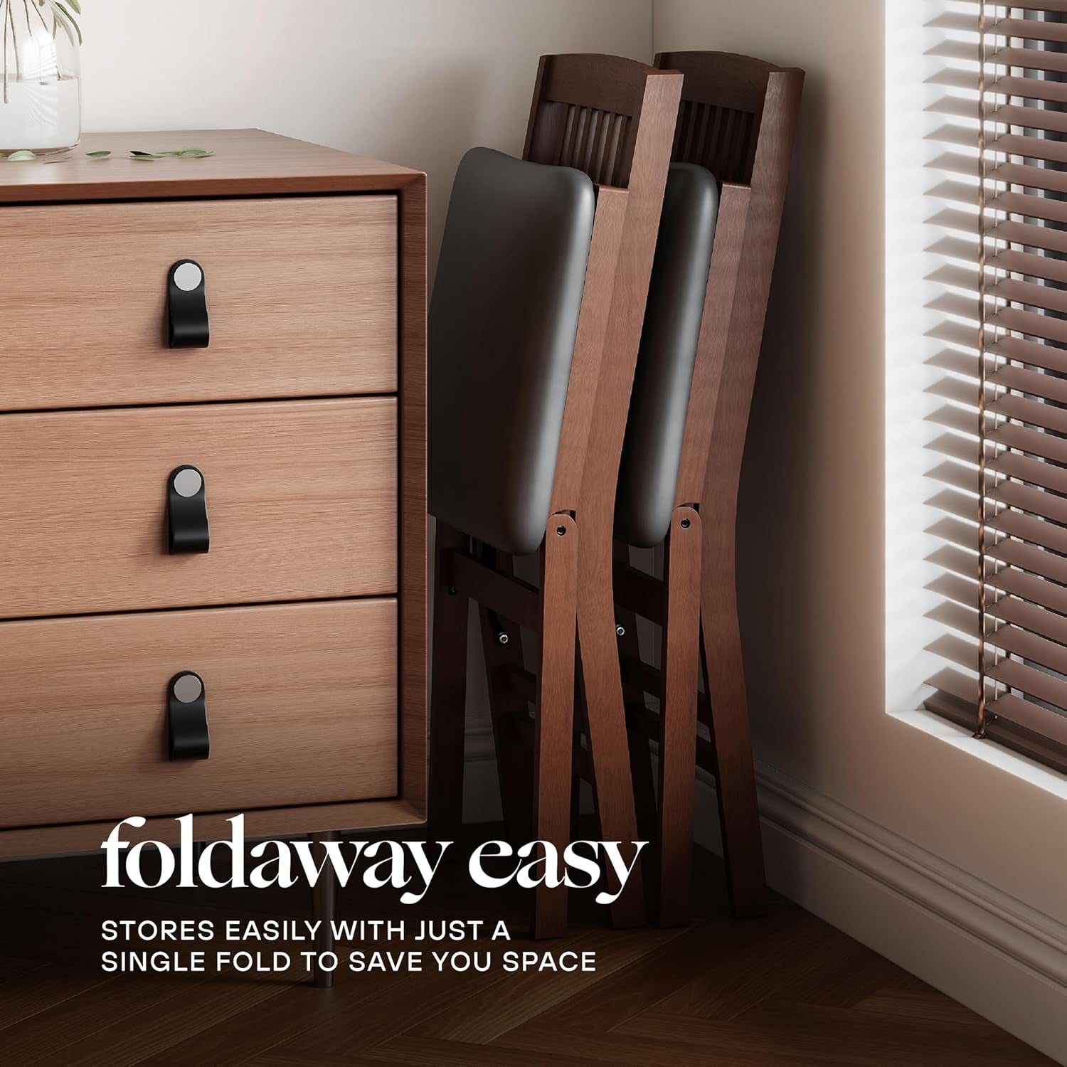 Compact Folding Wood Dining Chairs (Set of 2) – No Assembly, PU Leather Cushions, 400 Lb Load Capacity, Space-Saving Design for Apartment & Kitchen Use