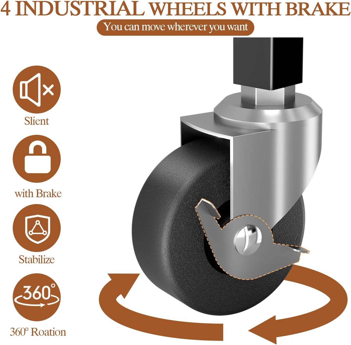 3 Tier Rolling Utility Kitchen Cart, Heavy Duty Wire Rolling Cart on Wheels, Commercial Metal Serving Carts with Handle, Kitchen Island Plant Shelf Food Storage Trolley for Laundry, Office, Garage