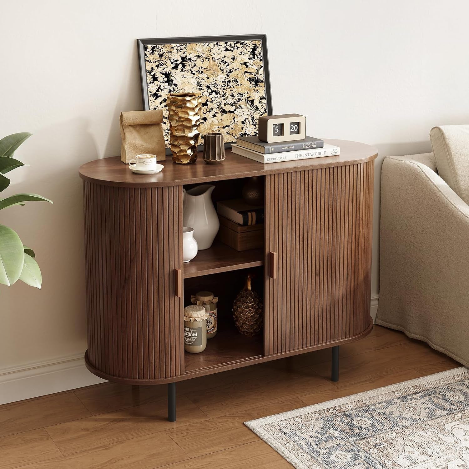 40" Sideboard Buffet Cabinet with Storage, Storage Cabinet with Sliding Door & Adjustable Shelf, Modern Accent Coffee Bar Console Table for Kitchen, Entryway, Walnut