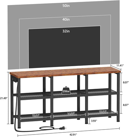 TV Stand with Power Outlets, Small Entertainment Center with Open Storage Shelves, Media Console Center for Tvs up to 50 Inch, Television Stands for Living Room/Bedroom, Rustic Brown