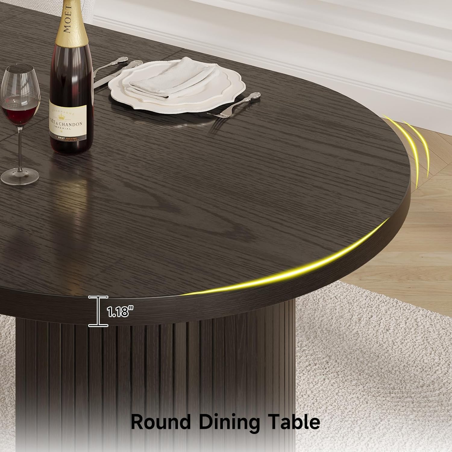 70.8 Inch Dining Table for 4-8, Oval Dining Room Table with Curved Fluted Wood Strip Base, Mid-Century Modern Kitchen Tables with Footpads, Dinner Tables for Living Room, Dining Room, Black