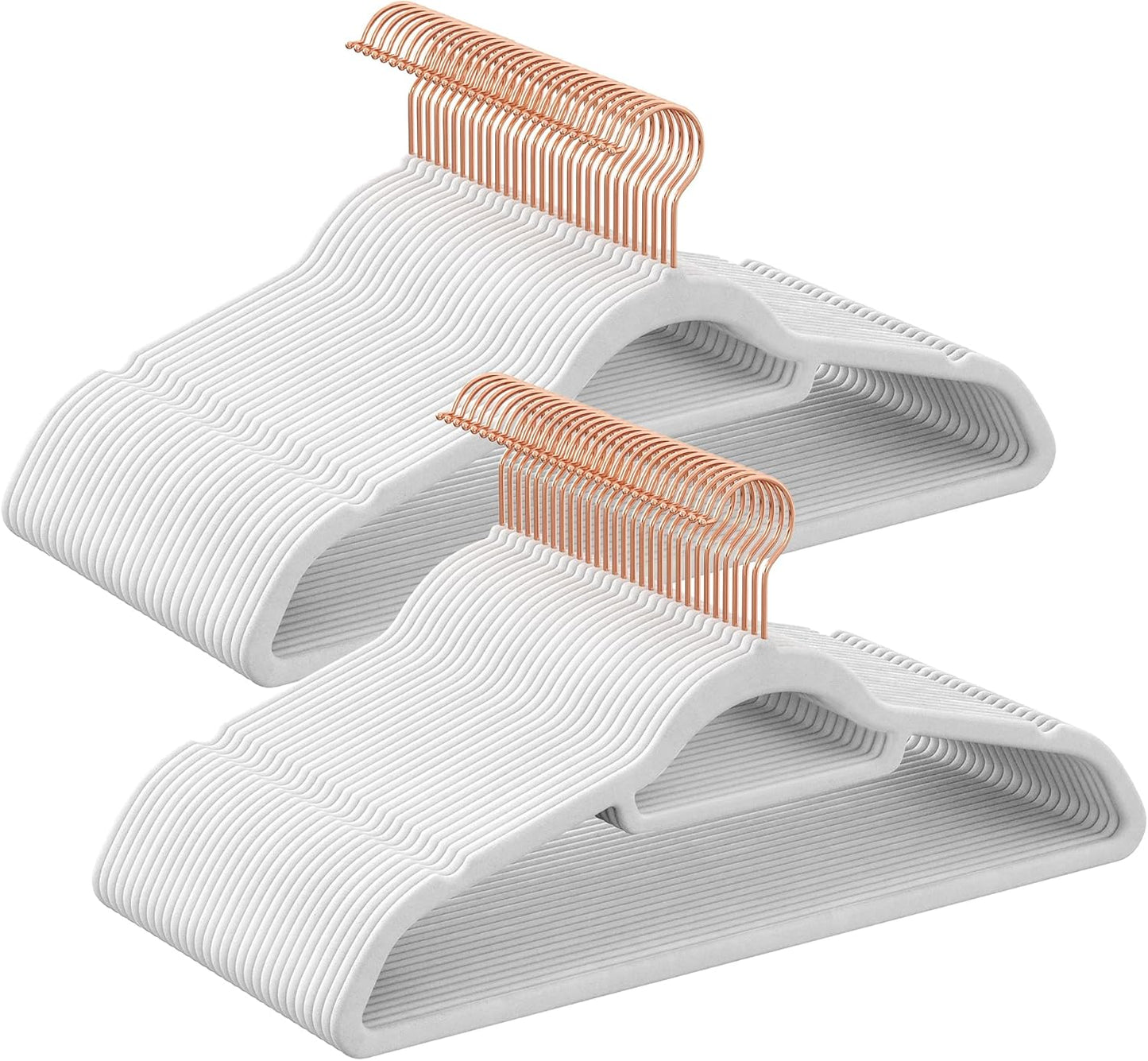 Velvet Hangers, Set of 50 Clothes Hanger with Rose Gold Swivel Hook, Non-Slip, and Space-Saving, 0.2-Inch Thick, 17.1-Inch Long for Coat, Shirt, Dress, Pants, Tie, Coral Pink UCRF21PK50