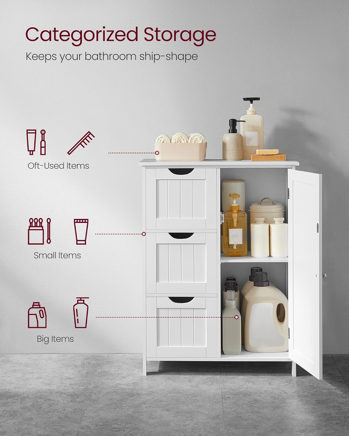Bathroom Floor Storage Cabinet, Freestanding Bathroom Storage Unit with 2 Adjustable Shelves, 11.8 X 23.6 X 31.5 Inches, Dove Gray UBCB060P36
