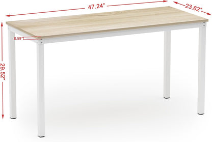 Computer Desk/Dining Table Office Desk Sturdy Writing Workstation for Home Office (47.24”, Beige + White Frame)