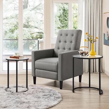 round Nesting End Table Set of 2,Stacking Side Tables,Coffee Tables Set W/Metal Frame & Glass Top & Protective Foot Pads for Small Space, Living Room, Office- Black