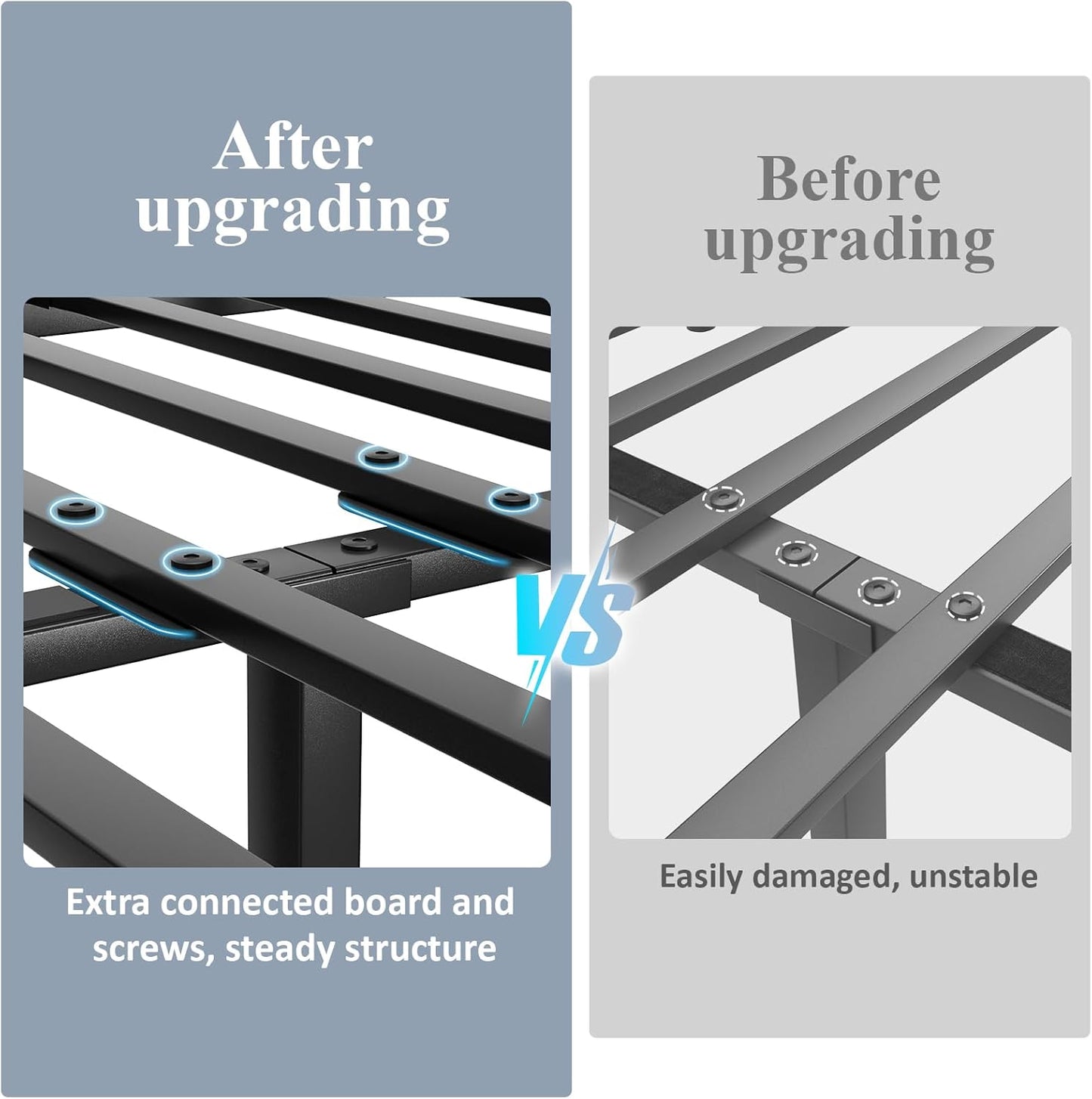 Queen Size Bed Frame with Storage Headboard and LED Lights, Industrial Platform Bed with Charging Station, Heavy Duty Metal Slats, No Box Spring Need, Noise Freee, Grey