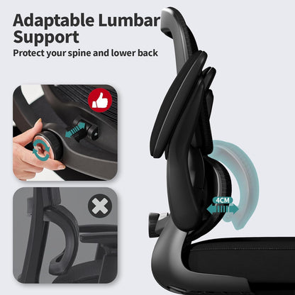 Office Chair - Ergonomic Desk Chair with Adjustable Lumbar Support, Mesh Computer Chair, Executive Chairs for Home Office Comfortable Lumbar Support (Black)