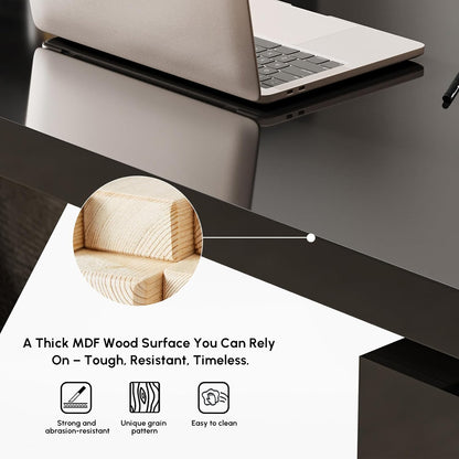 70.9" Modern L-Shape Executive Desk, Home Office Desk with Drawers & Cabinet Modern Computer Desk for Home Business Furniture, Black, Left Hand