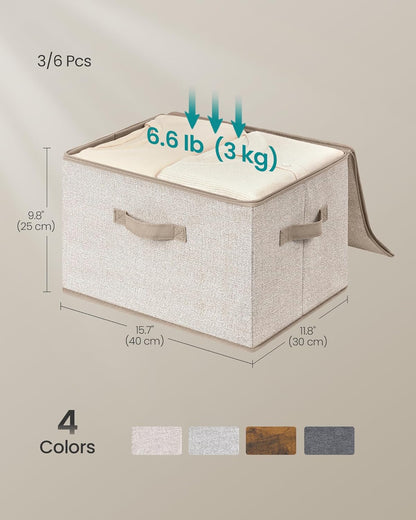 Foldable Storage Organizer Boxes, Set of 3 Storage Basket Bins with Lids, Handles, Clothes Organizer, 15.7 X 11.8 X 9.8 Inches, Non-Woven Fabric, Summer Sand URZB003K01