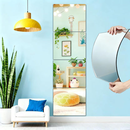 4 Pack Acrylic Mirrors for Wall,8 X 8 Inch Self Adhesive Frameless Small Mirror Tiles, Flexible Plastic Mirror Sheets for Bedroom Home Gym Door (4Pcs 8×8Inch)
