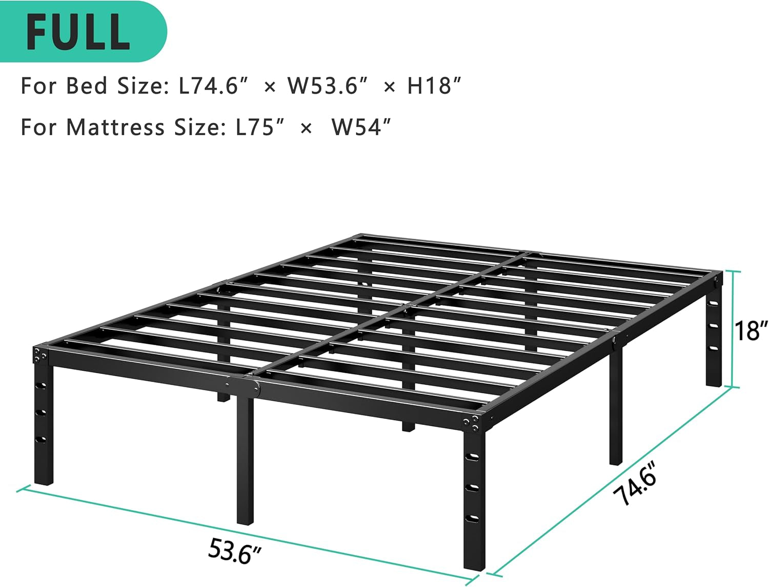 Metal Platform Bed Frame 14 Inch Tall,No Box Spring Needed,Full Size Bed with Heavy Duty Strong Support Slats,Easy to Assemble,Black
