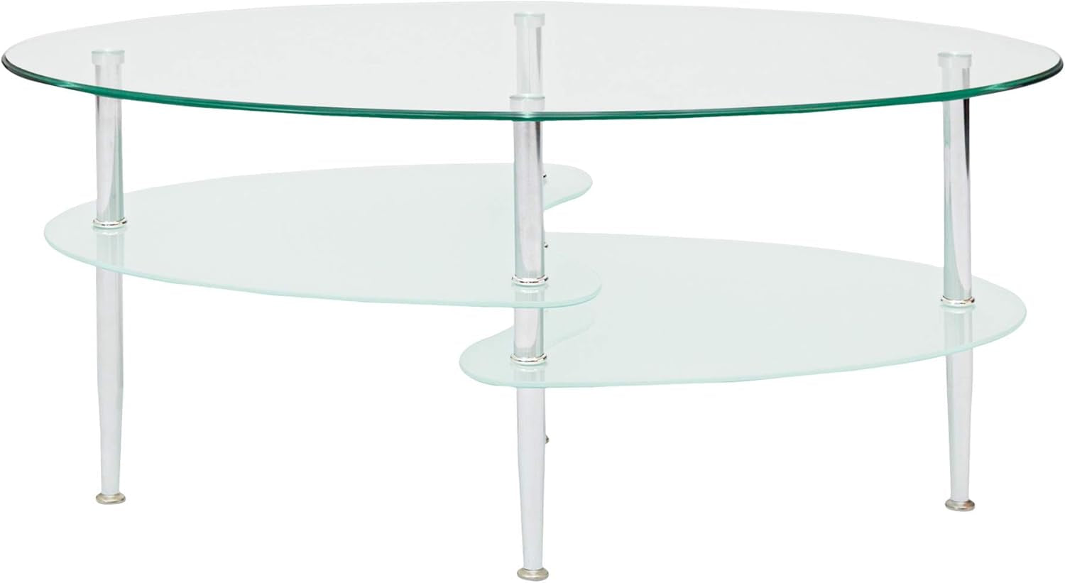 Modern Oval Glass Coffee Table Living Room Accent Ottoman Storage Shelf, 37 Inch, Glass