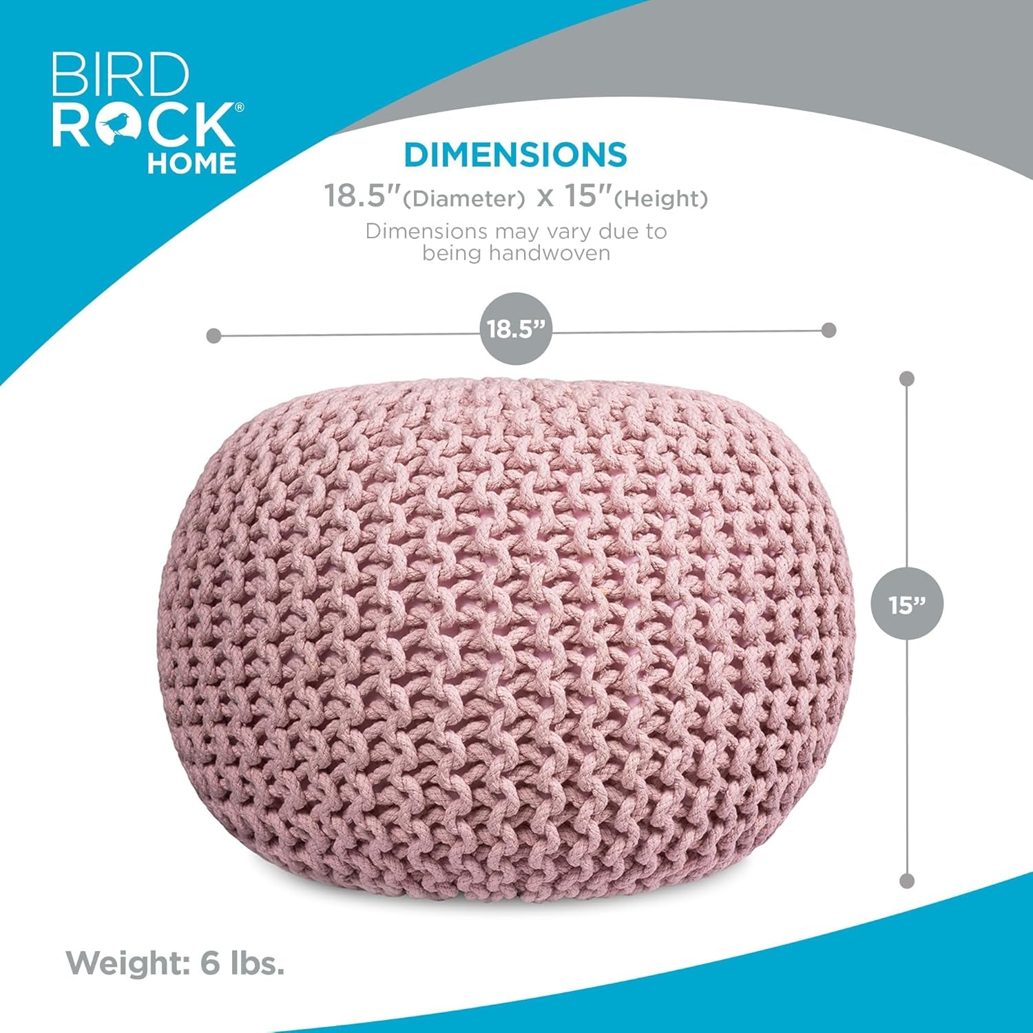 round Pouf Ottoman | Cotton Braided Foot Stool with Bean Bag Filling | Boho Foot Rest for Living Room & Bedroom | Compact & Comfortable Seating, Lightweight & Soft | Dusty Rose