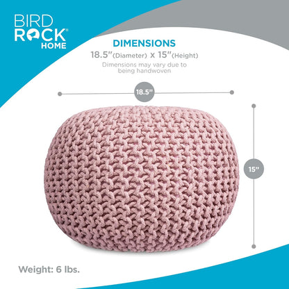 round Pouf Ottoman | Cotton Braided Foot Stool with Bean Bag Filling | Boho Foot Rest for Living Room & Bedroom | Compact & Comfortable Seating, Lightweight & Soft | Dusty Rose