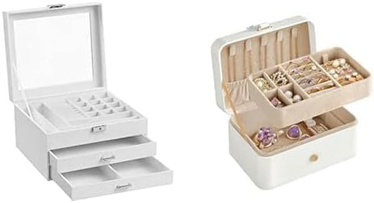 Jewelry Box, Lockable Jewelry Storage Organizer, Jewelry Box, Travel Jewelry Case, 2-Layer Jewelry Holder Organizer UJBC158W01 & UJBC166W01