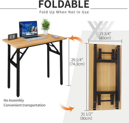 Folding Desk Small Desk 31 1/2" No Assembly Foldable Computer Desk for Small Space/Home Office/Dormitory,Teak&Black Frame